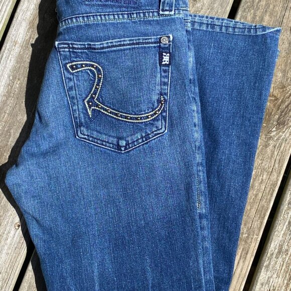 Vintage Rock & Republic Y2K Jean Size 30 Flared Low Rise Embroidered Button Fly - Picture 7 of 14